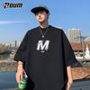 POUM American-Style Short-Sleeve T-Shirt for Men And Women, Summer Cool Trendy Loose Casual High Street Pure Cotton PH10 Black 2XL