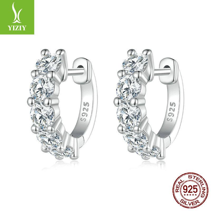 925 Sterling Silver Shining Moissanite Ear Buckles Women'S Wedding Earrings Light Luxury High-End Autumn And Winter