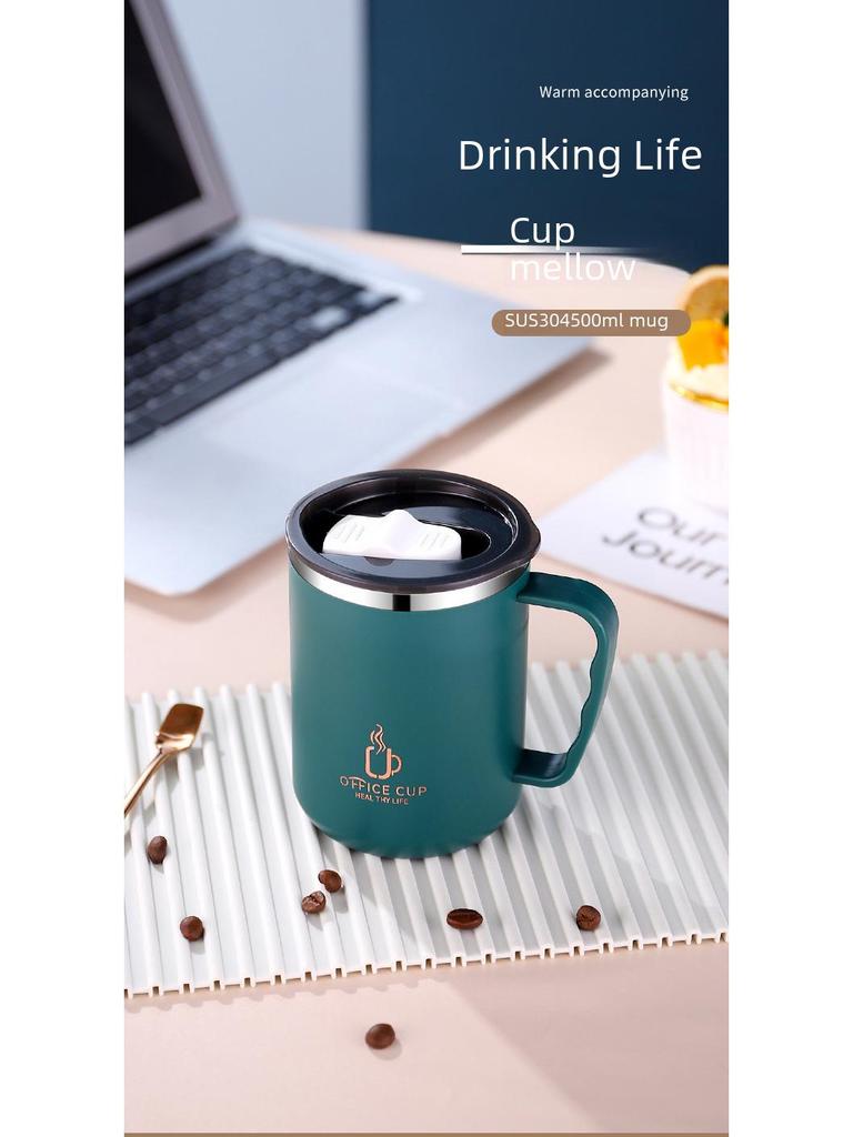 Stainless Steel Double-Layer Coffee Mug with Lid and Handle - Colorful and Portable Travel Mug