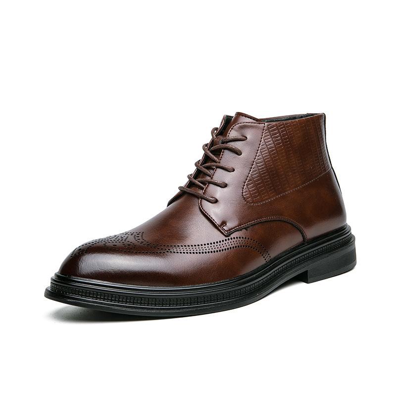 High-top Leather Shoes British Style Autumn New Boots Side Zipper Martin Boots Casual Height-increasing Leather Boots
