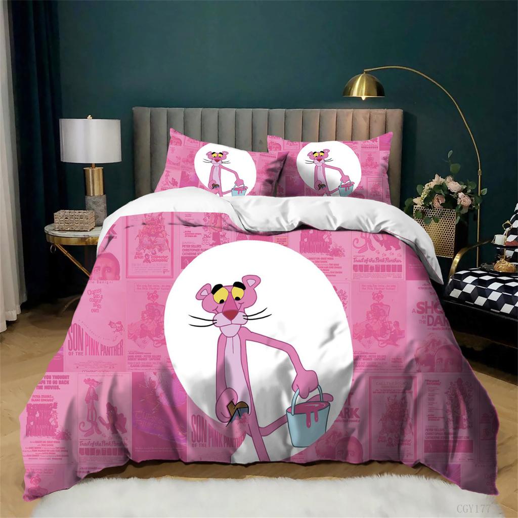3-teiliges Pink Panther Show Bettwäsche-Set Leichte Bettbezug-Garnitur Einzelbett Gemütlich Ultra Weicher Bettbezug mit Kissenbezügen