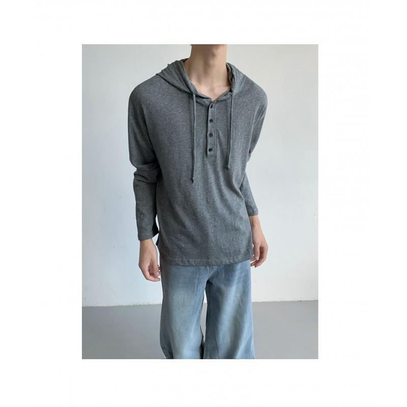 2026 Fall Winter Mens Oversized Hooded Knit Sweater Slim Fit Casual Button Long Sleeve Sun Protection Top