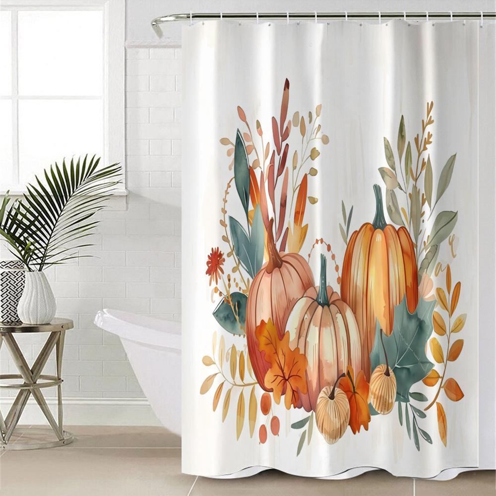 Autumn Pumpkin Shower Curtain - Water-Resistant Polyester, Digital Print, Animal & Cartoon Themed, All-Season Bathroom Accessory