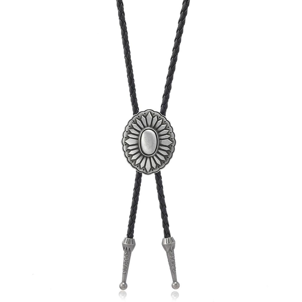 Herren Western Verstellbare Bolo Krawatte mit Metallblume Geflochtenes Lederseil Krawatte Hemdkragenkette Schmuck Halskette