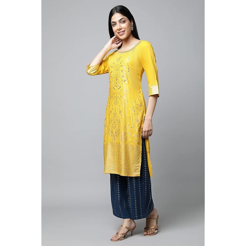 Aurelia Yellow Foil Hand Work Regular Kurta XS жёлтый