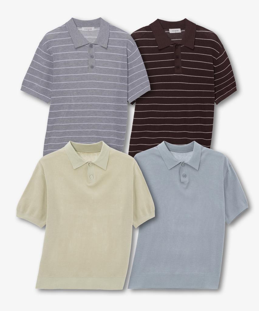MINDBRIDGE [On][Select Stripe Or Basic] Linen-Like Collared Short Sleeve Knit - 8 Colors