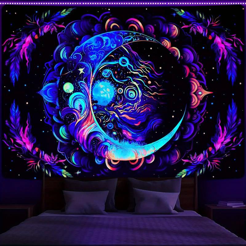 Moon Mandala Design Tapestry, Bohemian Wall Decor Rug, Neon Style Home Decor Polyester Tapestry 100X70CM