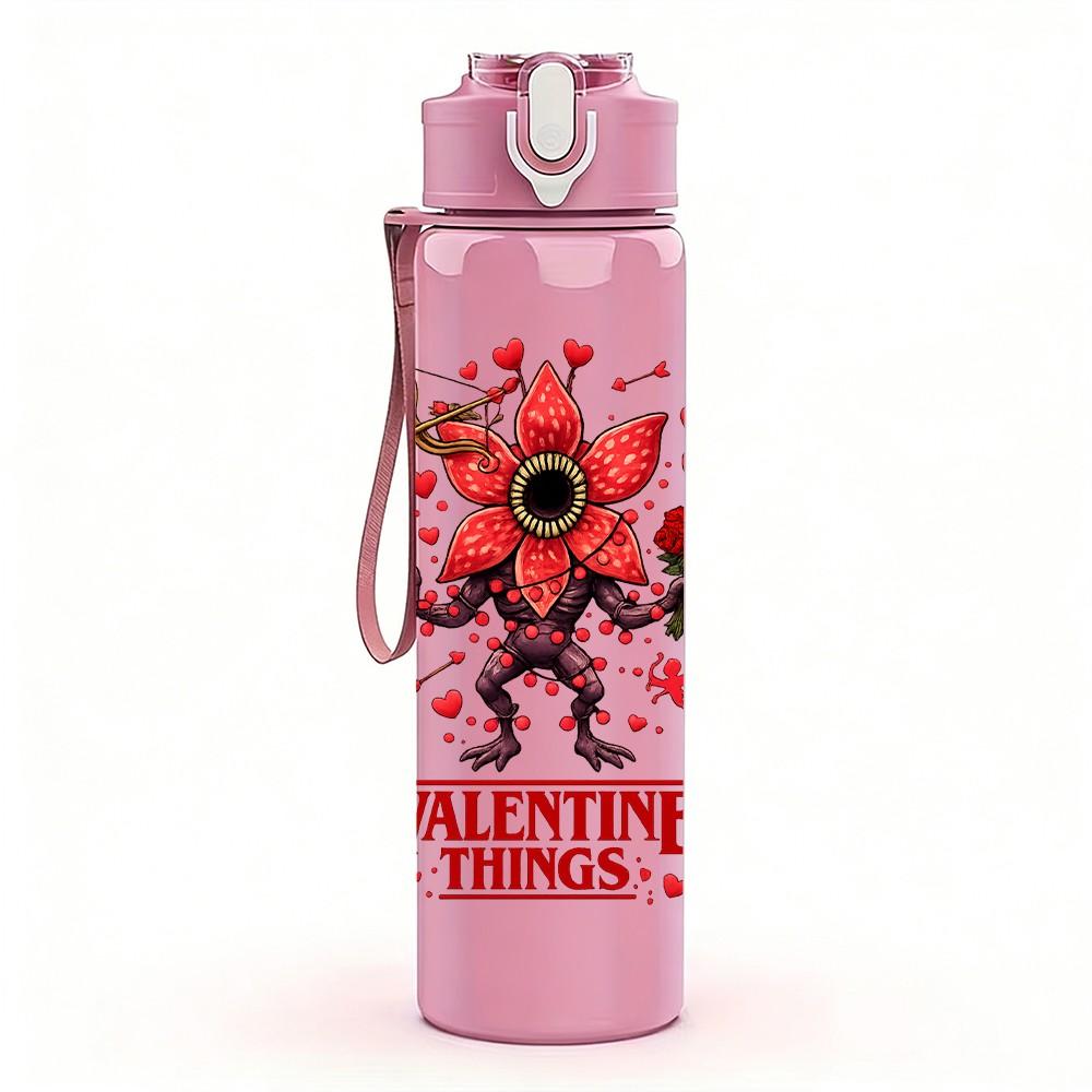1PC Red Rose Valentine Dark Art Print 750ml Color Plastic Sports Water Bottle Leakproof Flip Straw Lid Suitable for Sports Office Home Use