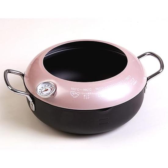 Maruyama Iron Tempura Pot 24cm with Hood and Thermometer TTN-24 IH Compatible Gas Stove Compatible Deep Fryer Tempura Pot Made in Japan Tsubame-Sanjo