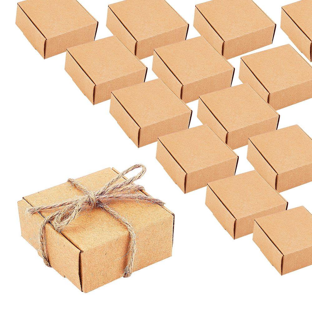 50pcs Kraft Paper Box Folding Box Square Tan 5.5x5.5x2.5cm