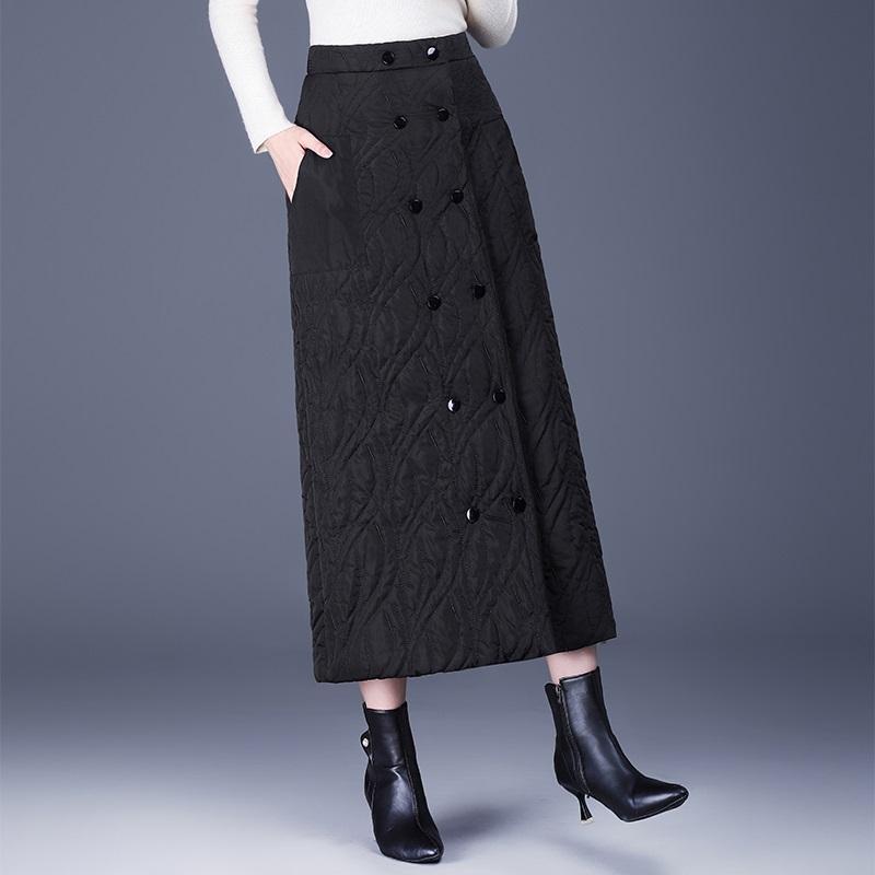 Abajo Algodón Acolchado talla grande Cintura alta vintage Primavera otoño Invierno casual suelto largo para mujer faldas falda de mujer