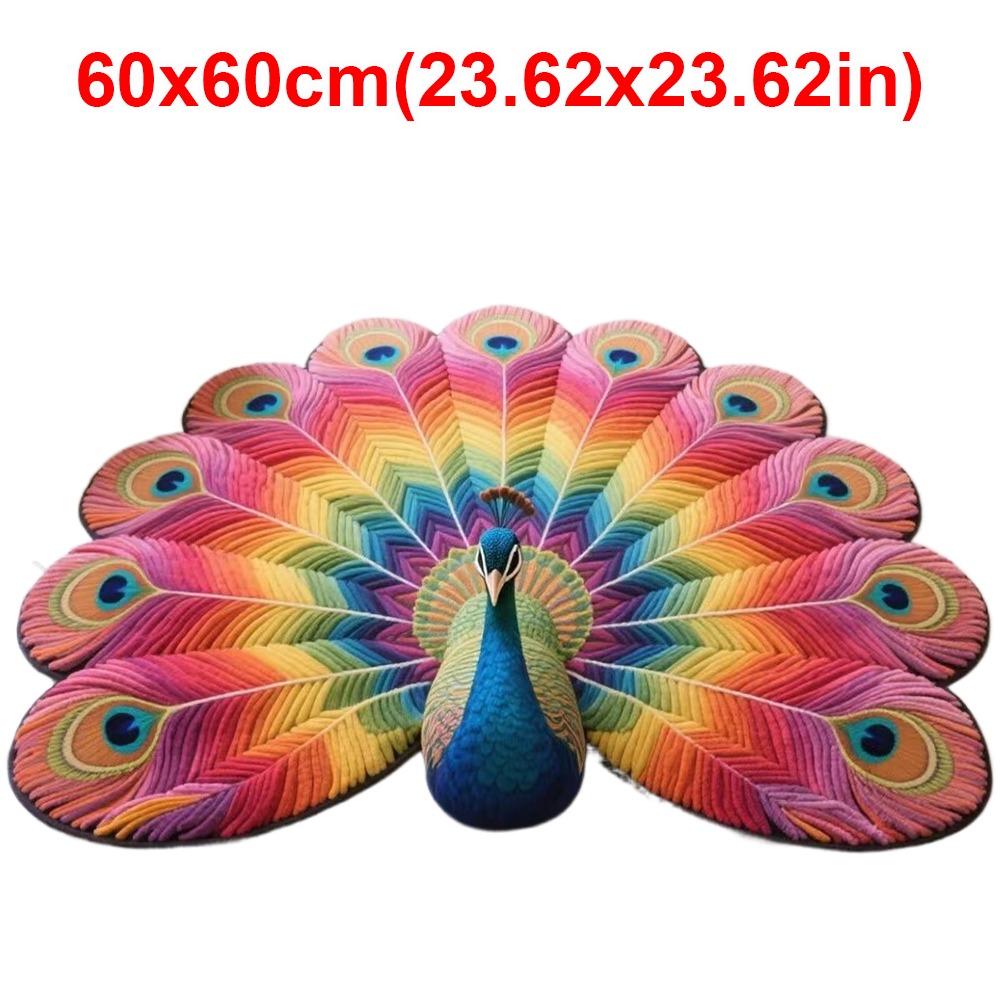 Soft Peacock Carpet Non-slip Bathroom Floor Mat Portable Blanket  for Living Room Tea Table Bedside