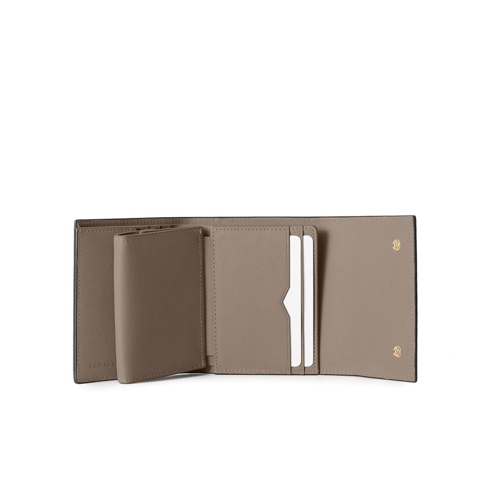BONAVENTURA Flap Small Wallet in Shrink Leather (Ivory x Etoupe) - European-Grade Leather, Minimalist, Genuine Leather, Perfect Gift (BWAT40-IVET)