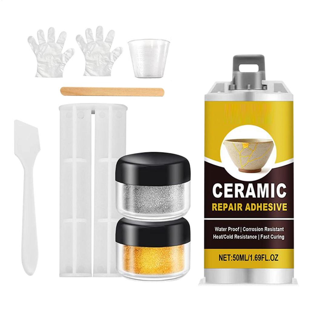 Ceramic Pottery Repair Adhesive Kit Broken Glass Sculptures Repair Adhesive for Saucers Vases Sculptures Bowl Toilet Plate