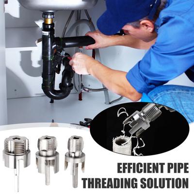Water Pipe Opener Heat-Treated Alloy Steel Pipe Threader Internal External Threading 3 Head Caps Fits Standard Power Drill Plumbing Tool
