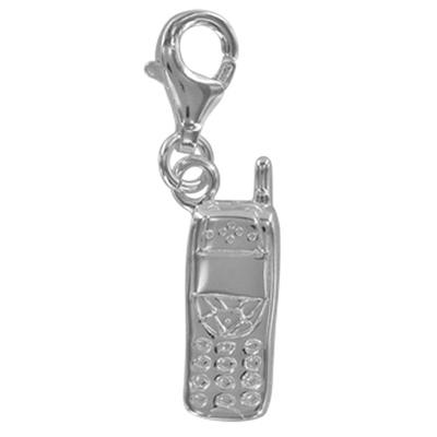 [Q4889] - Silver Charm Pendant 'Telephone' Silver (rhodium Plated) - 15x6 Mm