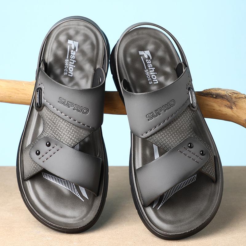 

Трендовые мужские сандалии 2025 лето новая микрофибра повседневная пляжная обувь мужские мягкие подошвы носить двойного назначения крутые шлепанцы 44 серый