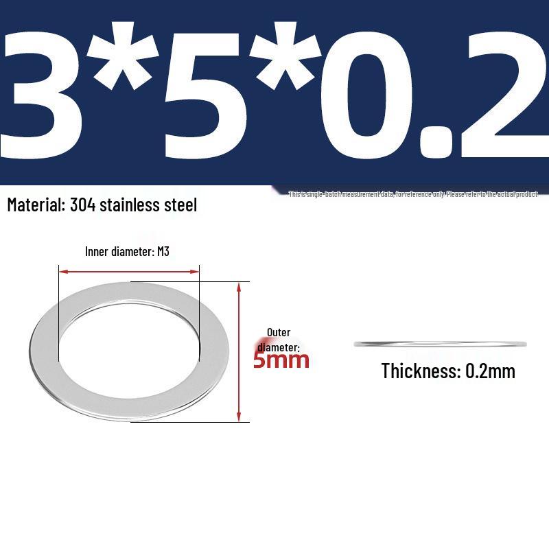 304 Stainless Steel Ultra-Thin Flat Washers - Available in Thickness: 0.1mm, 0.2mm, 0.3mm, 0.5mm