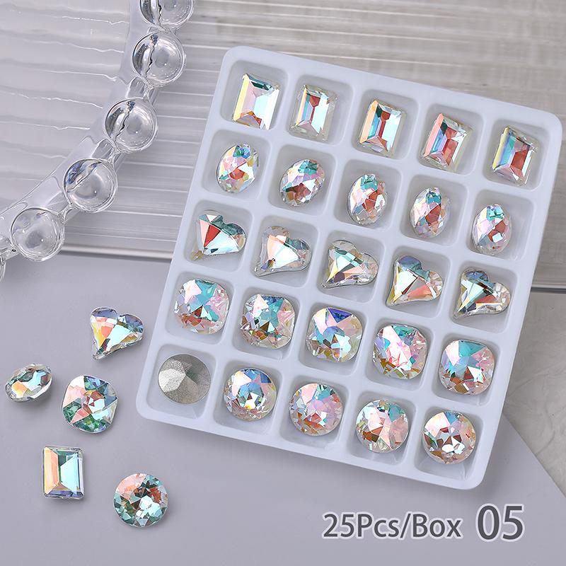 25pcs/box Glitter Nail Art Rhinestone Mixed Shape Sharp Bottom Big Crystal Nail Charm High Quality Flash Stone Nail 3D DIY Decal