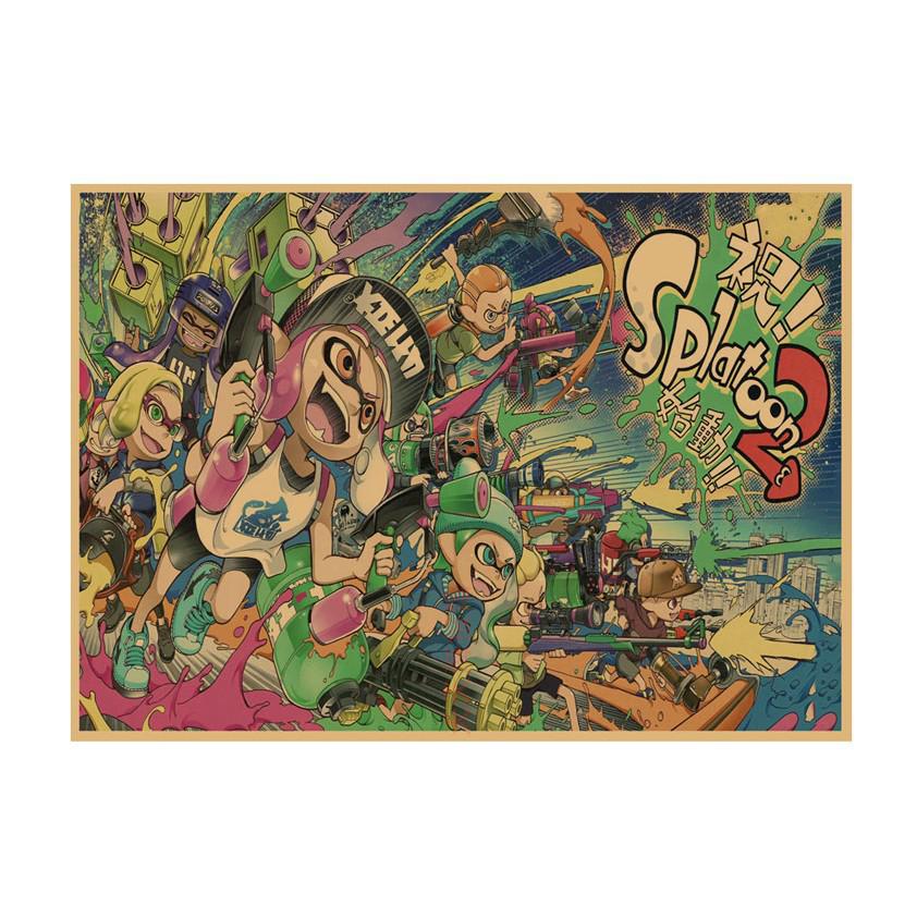 Splatoon Warriors Anime Poster - Retro Kraft Paper Wall Art for Game Rooms & Cafes