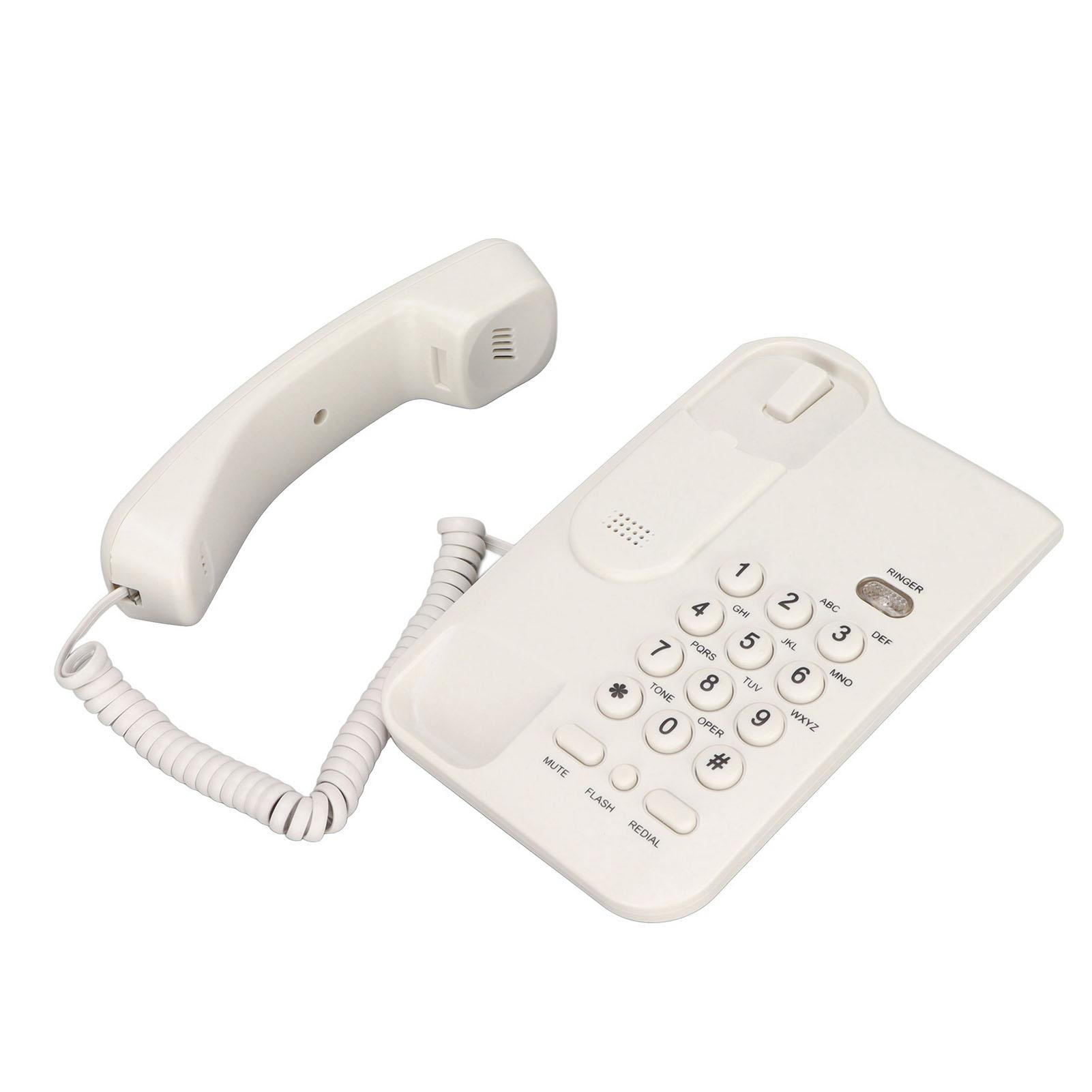 

Wall Mounted Wired Telephone Retro Old ABS White Corded Telehone with Rebroadcast Function for Home Hotel