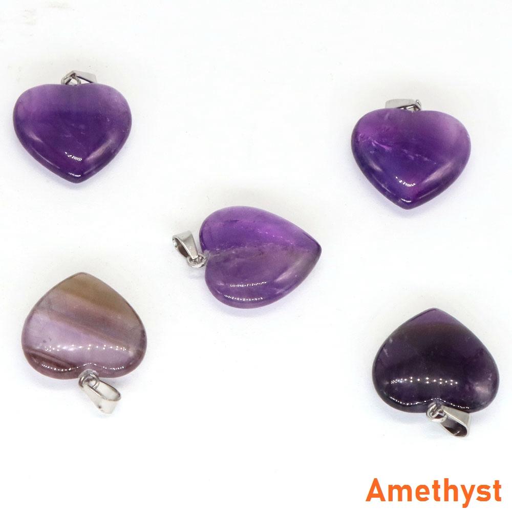 10PC/Set Love Heart Shaped Pendant Natural Stone Rose Quartz Crystal Turquoise Tiger Eye Aventurine Jewelry Making Necklace 20mm