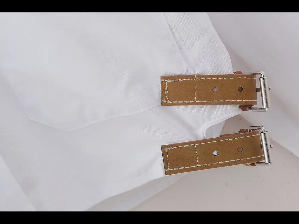 2024 Spring Women's White Lapel Short Shirt with Belt-Decorated Windbreaker Fabric
