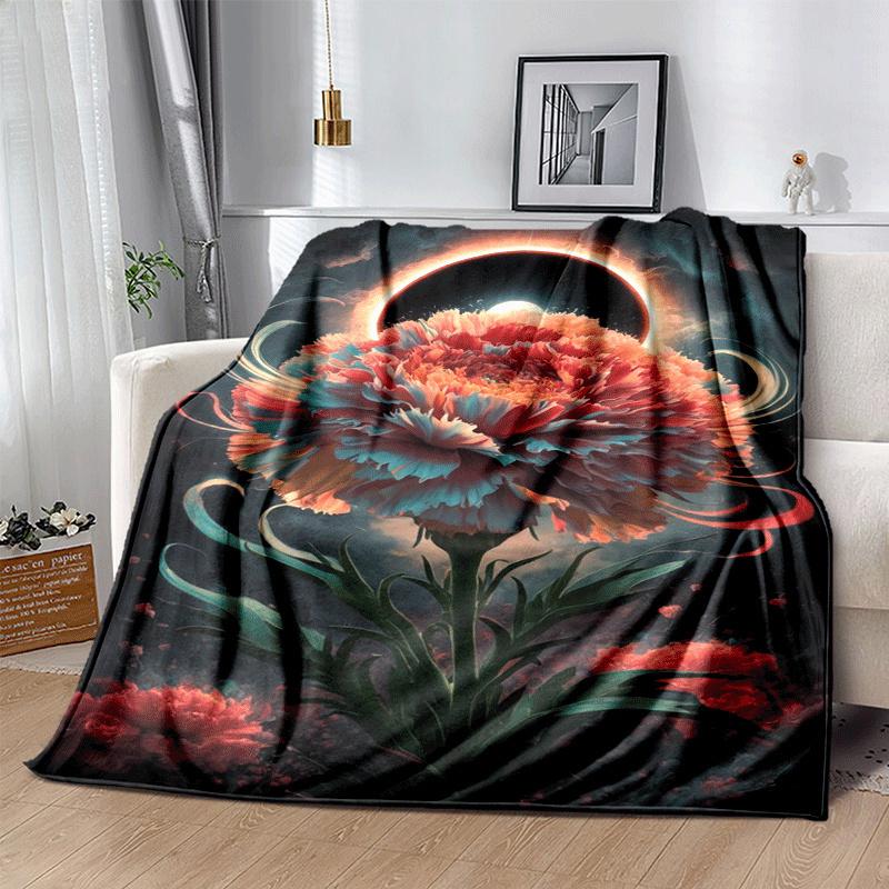 1pc Flower Printing Lightweight Flannel Blanket, Comfortable and Warm Blanket, for Camping Sofa Bed and Couch Office, Suitable for Gift Blank