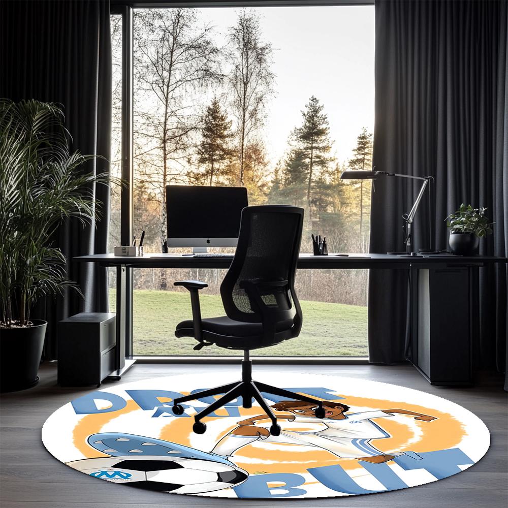 Olympique de Marseille Printed Round Rug Carpet Chair Rug Area Rug Entryway Doormats,for Office Chair Living Room Bedroom Kitchen Room.