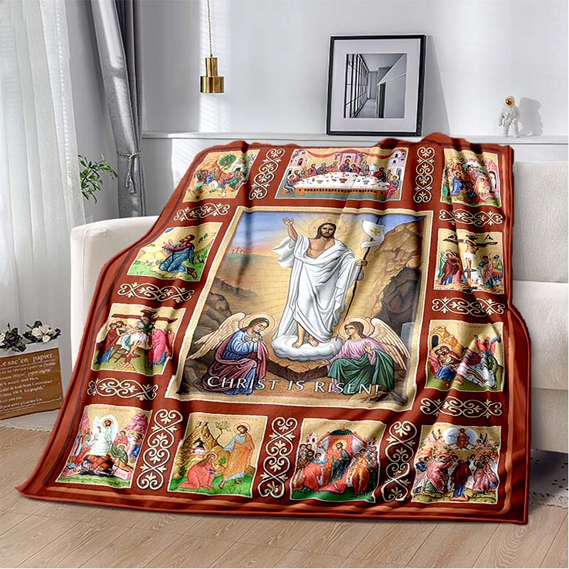 Retro Jesus Virgin Mary Art Flannel Blanket,Ultra Soft Warm Plush Throw for Home Bedroom Bed Sofa Cover Office Travel Gift Kid