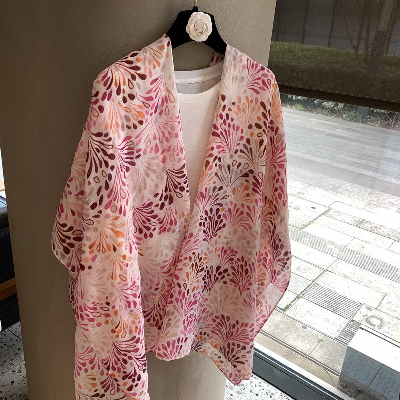 Spring And Summer Versatile Fashion Scarf French Bronzing Printing Silk Scarf Cotton And Linen Feel Silk Scarf Travel Sunscreen Shawl Women