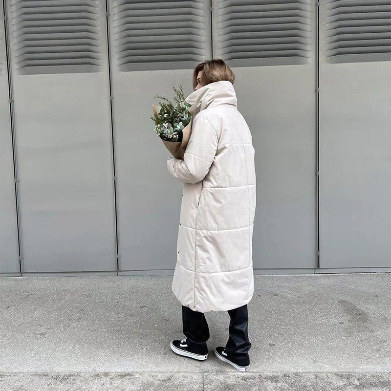 Winter Oversized Warm Long Cotton Padded Coats Women Loose Belt Quilted Parkas Jackets Thicken  Lace Up Single Breasted Overcoat