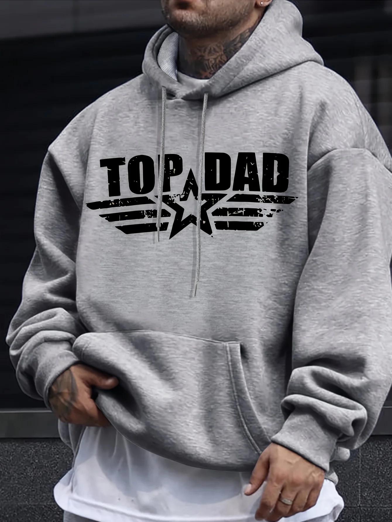 

Top Dad Graphic Men s Hoodie, Casual and Comfortable Long-sleeved Pullover with Star Print Design, Autumn and Winter Style 3XL