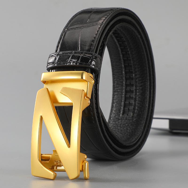 Men's Genuine Leather Automatic Buckle Belt - 2024 Top Layer Cowhide Business Style for Youth