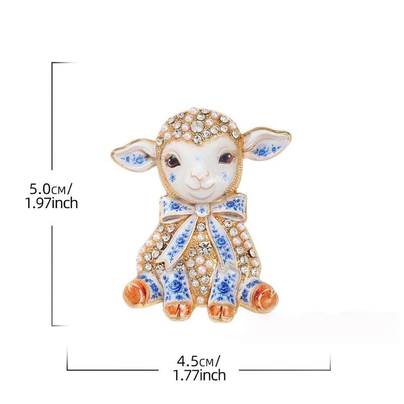 Shiny Rhinestone Zodiac Goat Brooch Cute Sheep Animal Design Lapel Pin for Bags Clothing Decoration Holiday Gift