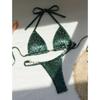 2025 Estate Brasiliana Donna Leopardo Perla Costume da Bagno Abbigliamento da Spiaggia Perizoma Set Due Pezzi Tessuto Speciale Scollo all'americana Costume da Bagno Bikini