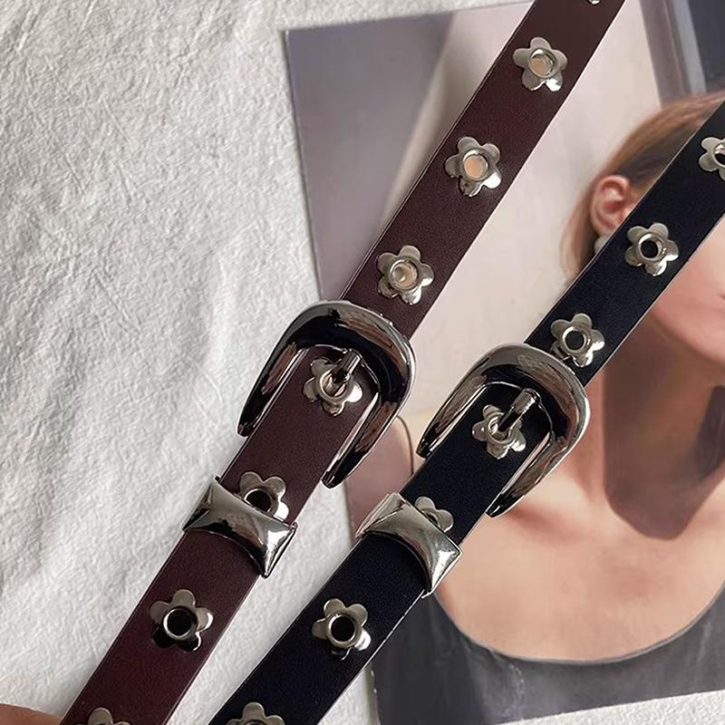 Metal Eyelet Belt No Punching Hollow Pu Leather Belt Paired With Jeans Belt For Men And Women