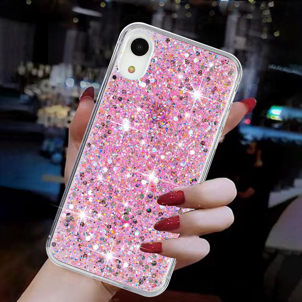 For iPhone XR 6.1 Inch TPU Cell Phone Case Drop Protection Epoxy Glittery Sequins Cover