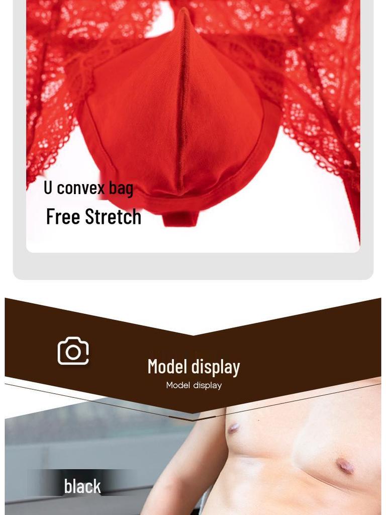 Men's Lace Suspender Garter Thong with Bulge Pouch and T-Back