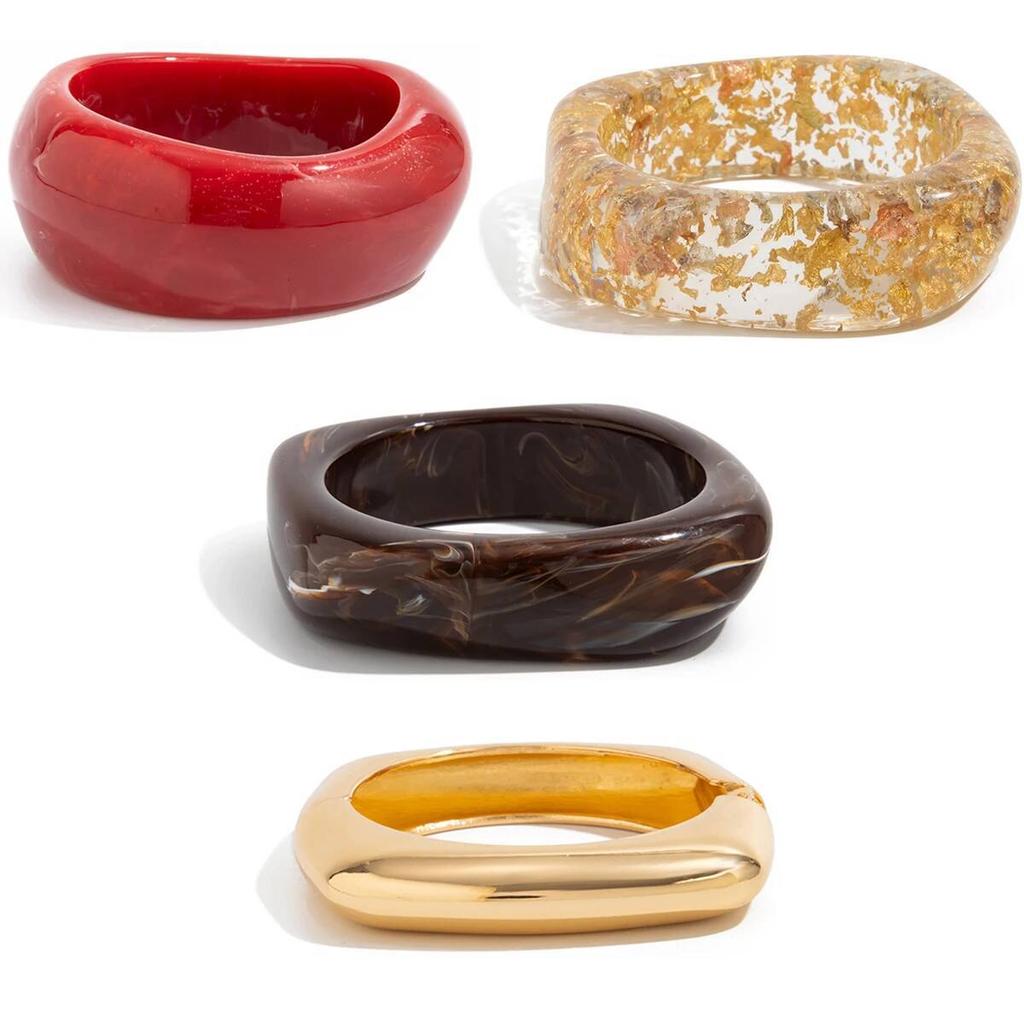 Ingemark 4 Styles Punk Irregular Resin Acrylic Bangles for Women New Trend Vintage Geometric Wide Bracelets Steampunk Jewelry