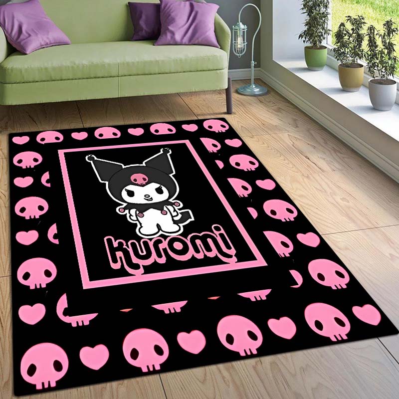Stylish Kuromi Cartoon Rug, Suitable for Bedrooms, Living Rooms, Sofas, Doormats, and Large-sized Non-slip W-shaped Rugs.