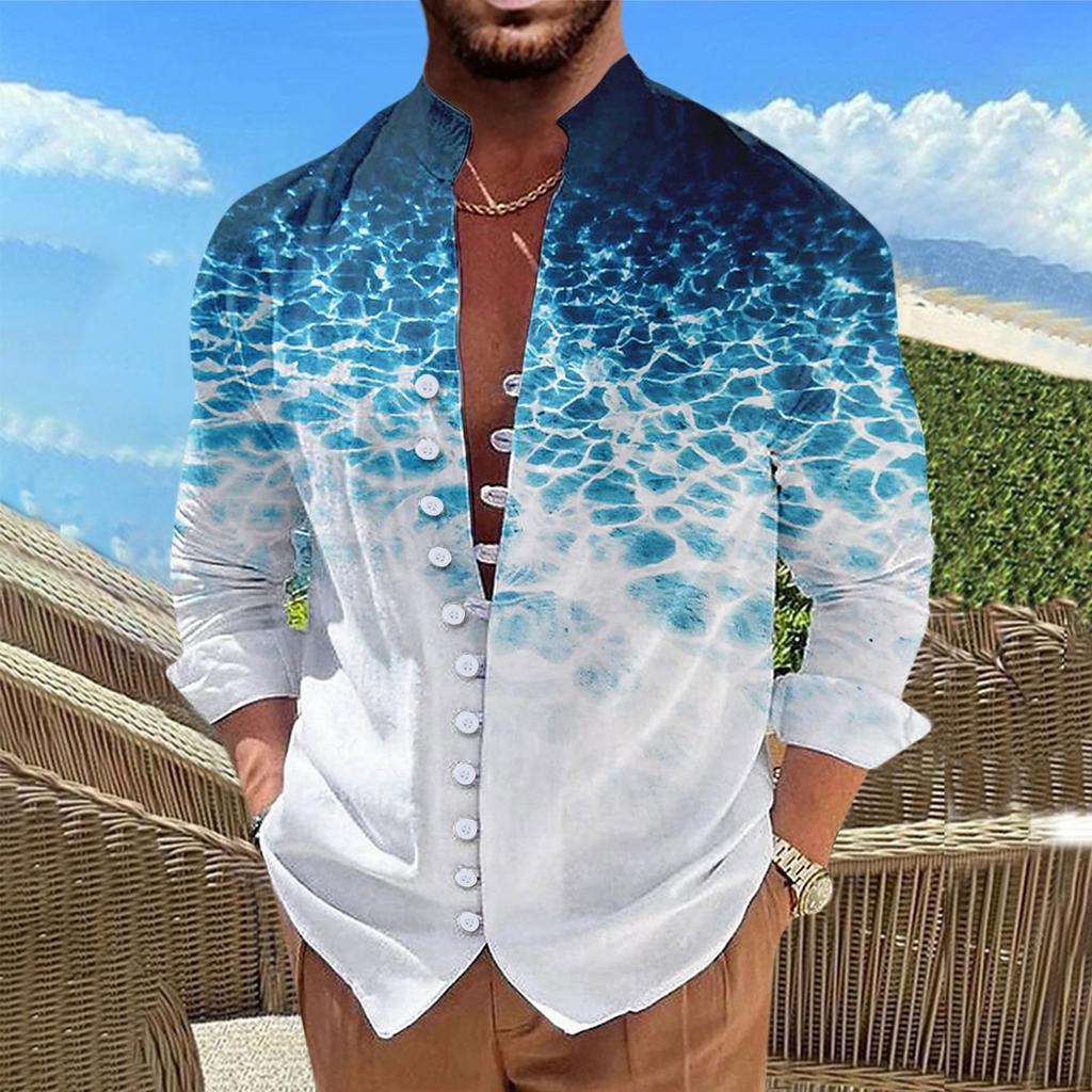 New Men's Retro Casual Loose Fitting Long Sleeved Printed Shirt