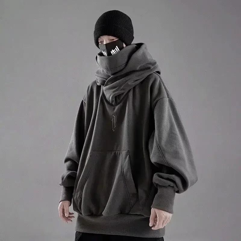 Spring and Autumn Embroidery Turtleneck Men's Hooded Sweatshirt Japanese Ninja Oversized Hoodies Hip Hop Pocket Streetwear Y2K Hoody