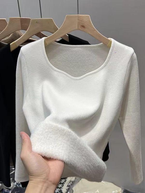 Women's Winter Warm Plush Knit Sweater - Low-Neck One-Piece with Plus Velvet Thickened Base Layer