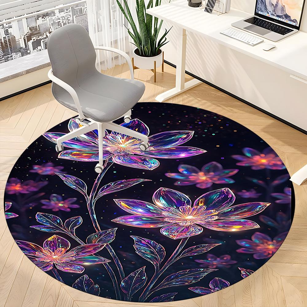 1pc Floral Fantasy Office Round Area Rug, Indoor Mat Suitable ForOffice, Under Office Chairs Bedroom Living Room Home Decor, Room Decot127