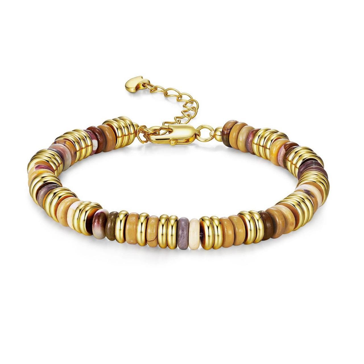 Bohemian Style Colorful Natural Stone Beaded Disc Bracelet For Women Yellow Bracelet