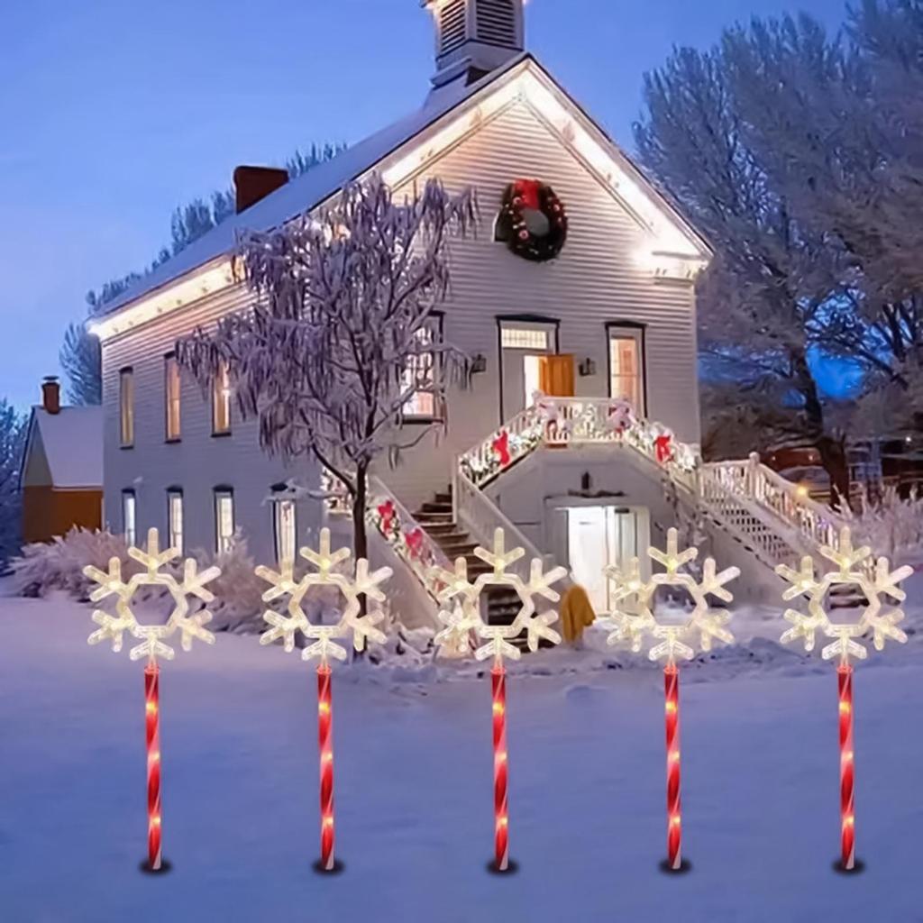 Solar Pathway Lights 5Pcs/set Ground-mounted Christmas Solar Snowflake Lights LED Stake Lamp For Walkway Garden Festival