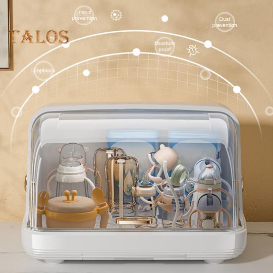 Baby Bottle Drying Rack with Cover 360-Degree Sealing Kitchen Cabinet Organizer Bottle Holder for Valves Straws Nipples Space-Saving Countertop Dryer