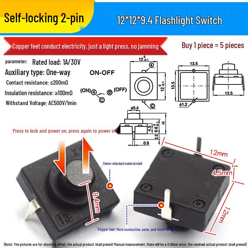 High-Brightness Self-Locking Mini Push-Button Power Switch