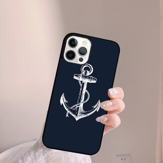 Blue Boat Anchor Printing Drawing Phone Case Back Cover for iPhone 17 Air 16 15 14 13 11 12 Pro Max Plus Coque